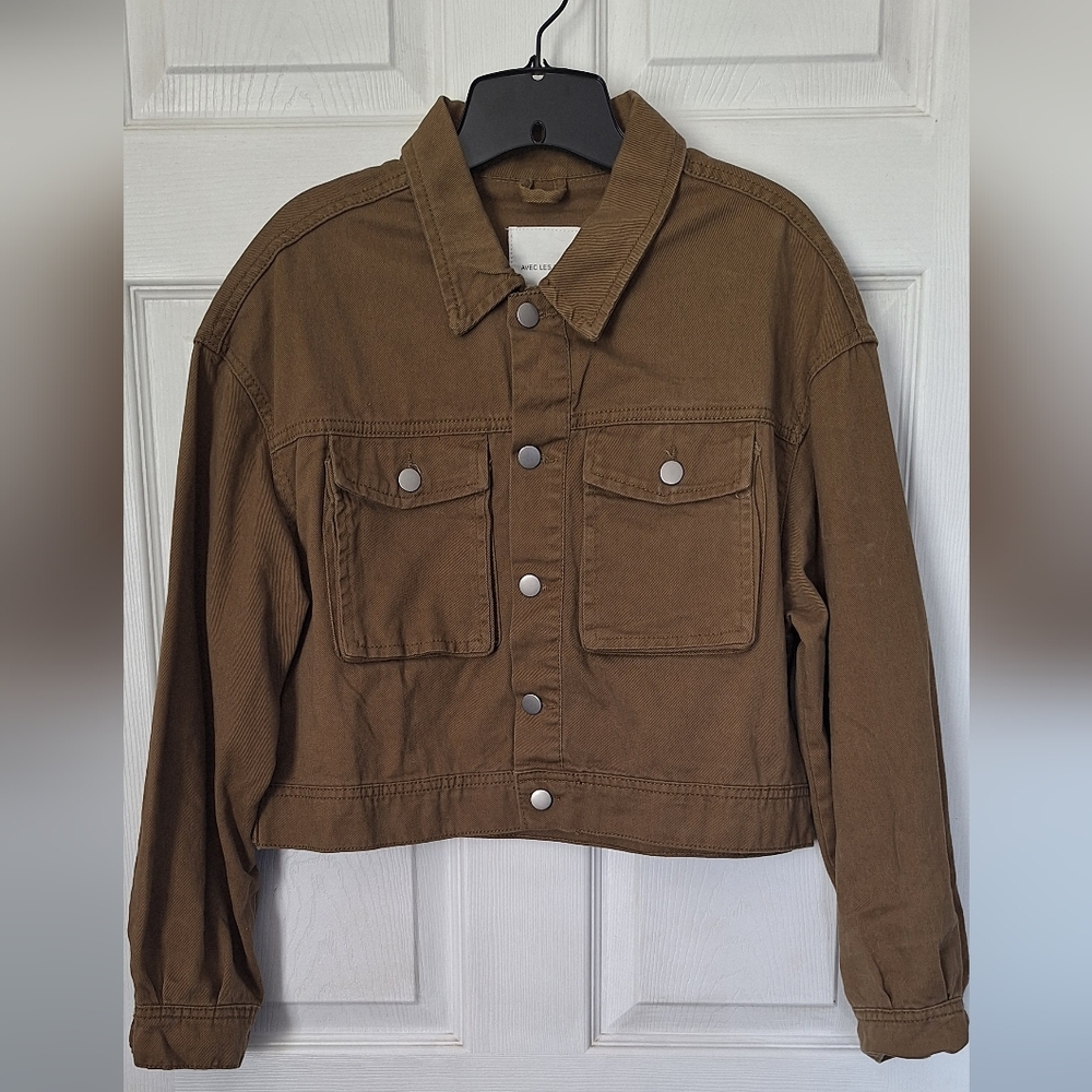 Avec Les Filles Utility Jacket Olive Green Button Front